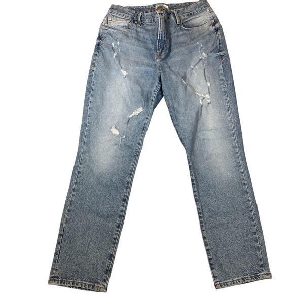 Good American Denim - Good American Jeans Distressed Straight Leg Stretch Light Wash Size 8 / 29